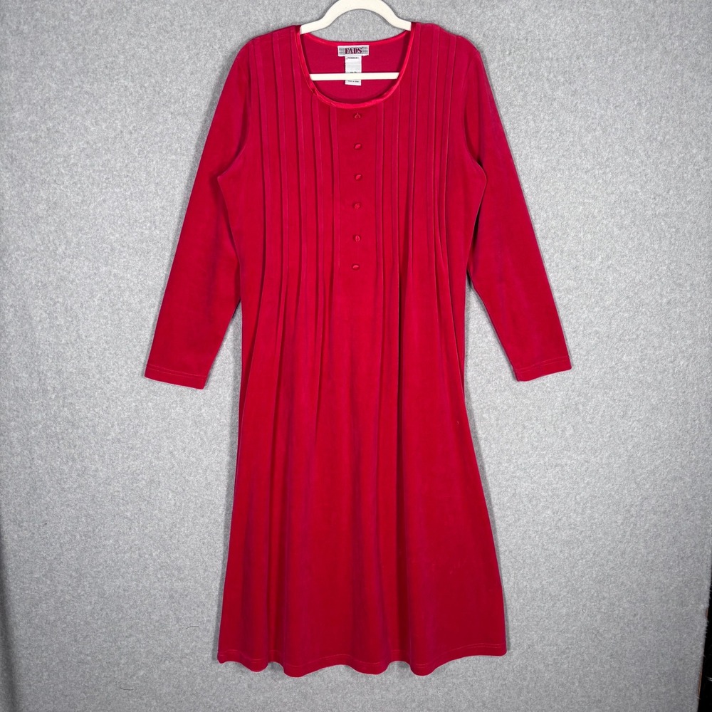 Vintage FADS Velour Dress Large PL Pleated Pintuck Prairie Modest Lounge Comfort
